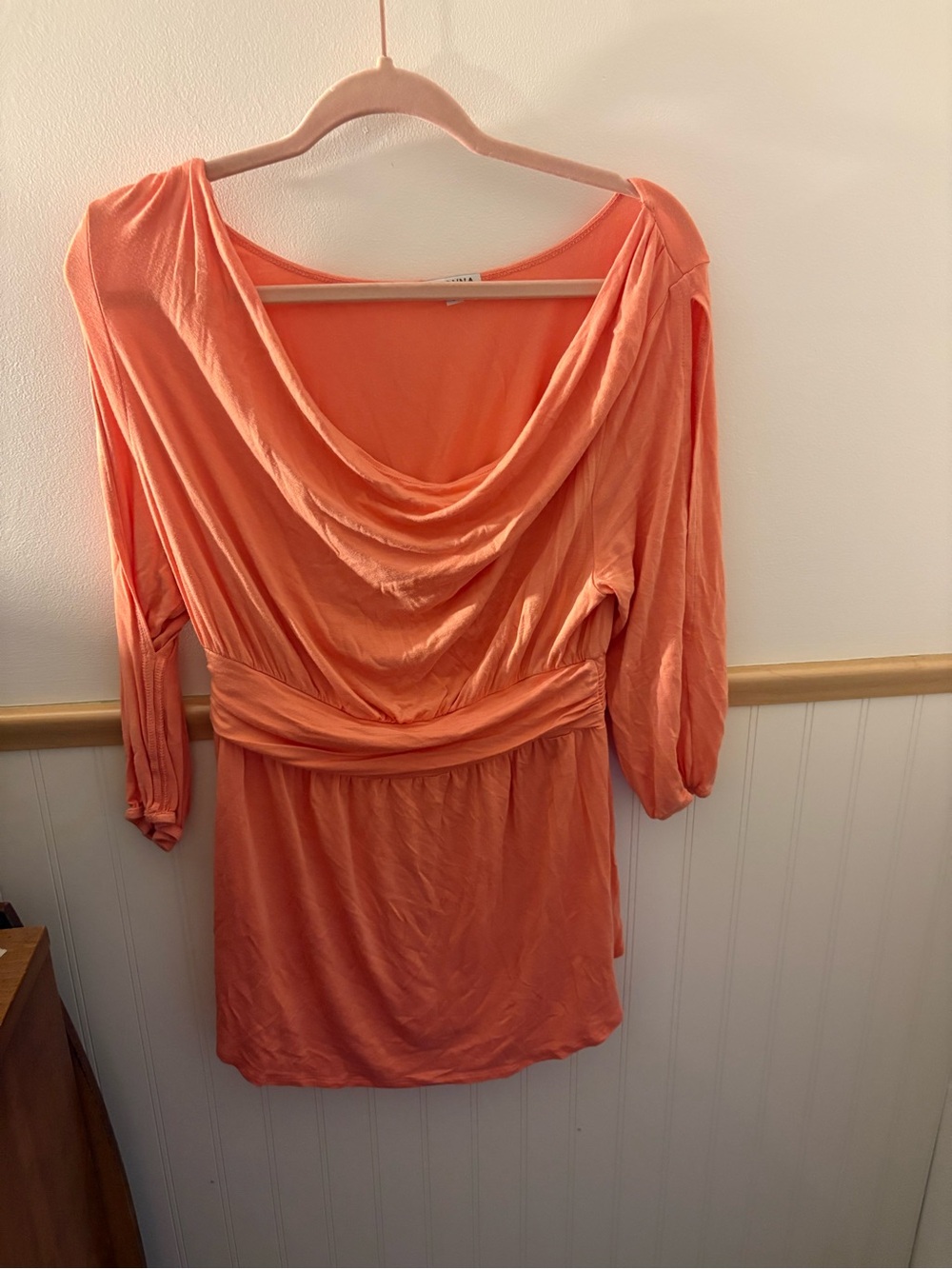 Kiyonna Women’s 0X 10-12 Coral Cowl Neck Ruched Stretch Tunic Top